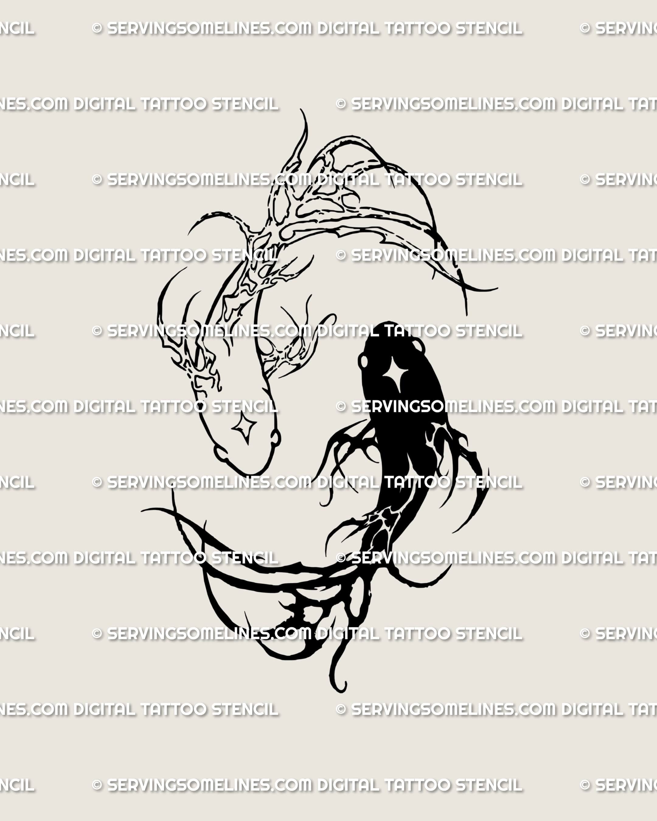 Yin Yang Koi Fish Tattoo Stencil – Neotribal Cybersigil Design –  ServingSomeLines, image size:2160x2700