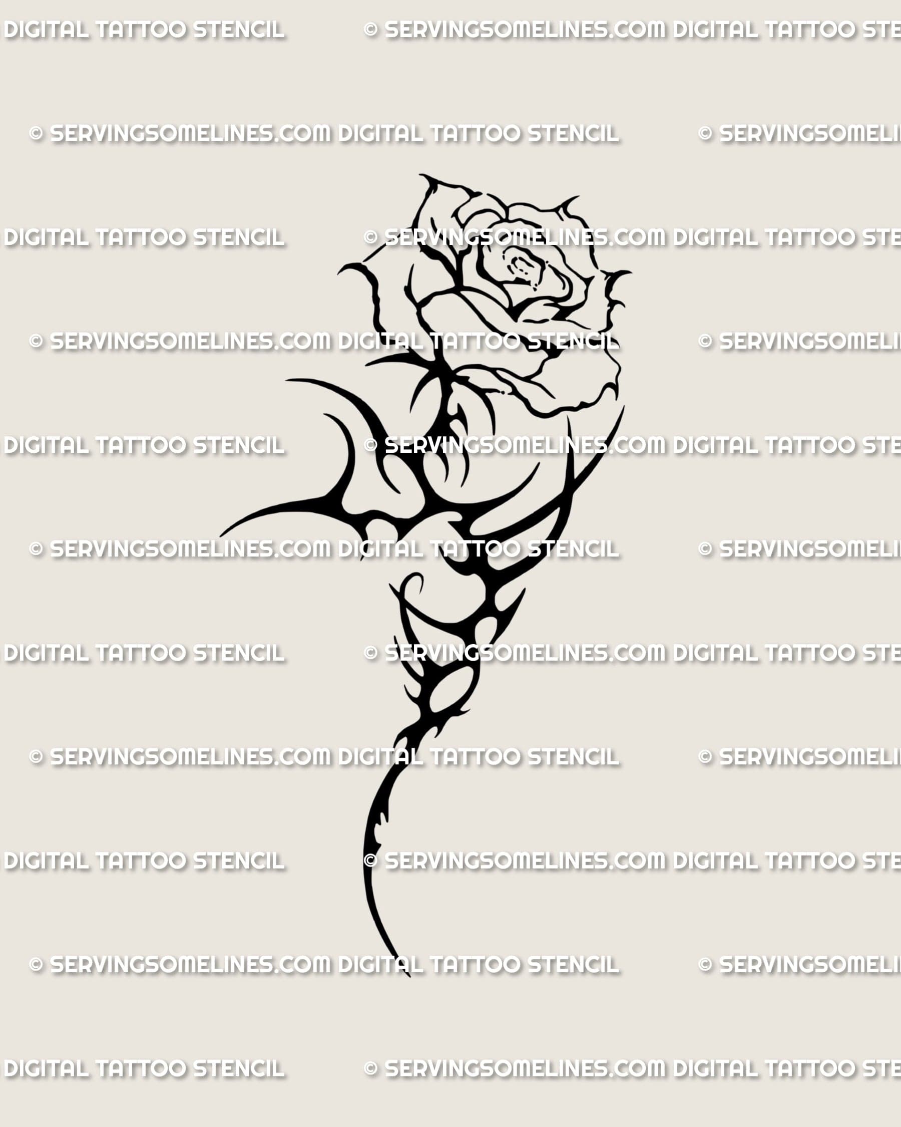 Cyber Sigil Rose Tattoo Stencil – Neotribal Floral Digital Download –  ServingSomeLines, image size:1800x2250