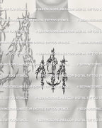 111 angel number tattoo stencil download for chest placement, clean number tattoo stencil with pointed cyber sigil styling, high resolution printable files.