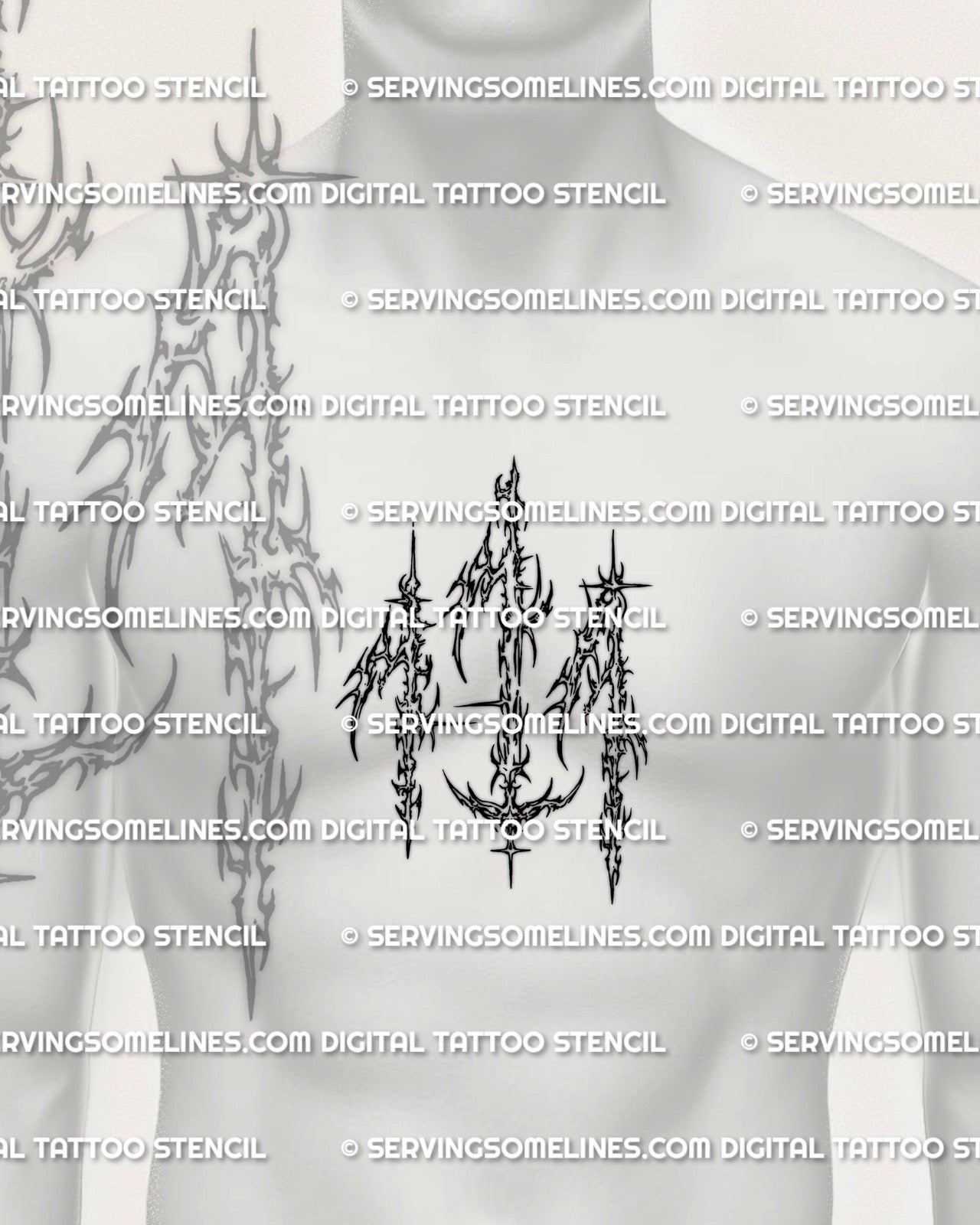 111 angel number tattoo stencil download for chest placement, clean number tattoo stencil with pointed cyber sigil styling, high resolution printable files.