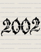 2002 tattoo stencil design, clean year outline numbers for a small to medium year tattoo, digital download stencil files