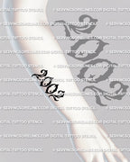 2002 year tattoo stencil shown on forearm placement example, crisp outline digits for a simple year tattoo design
