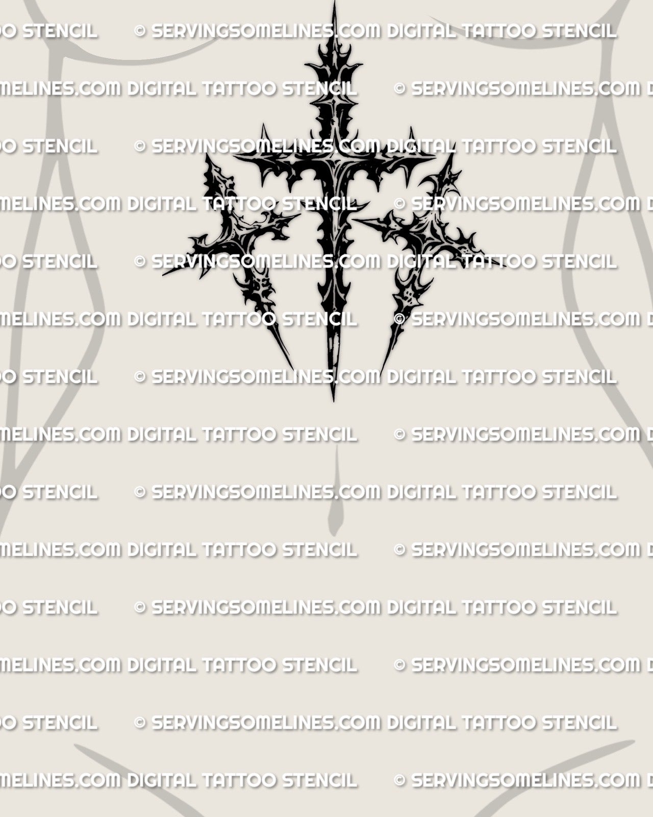 3 cross tattoo displayed on womens stomach placement, three cross tattoo stencil, calvary cross tattoo design, crisp lines.