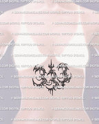 333 angel number tattoo stencil shown on womens stomach placement preview, cybersigilism number design download