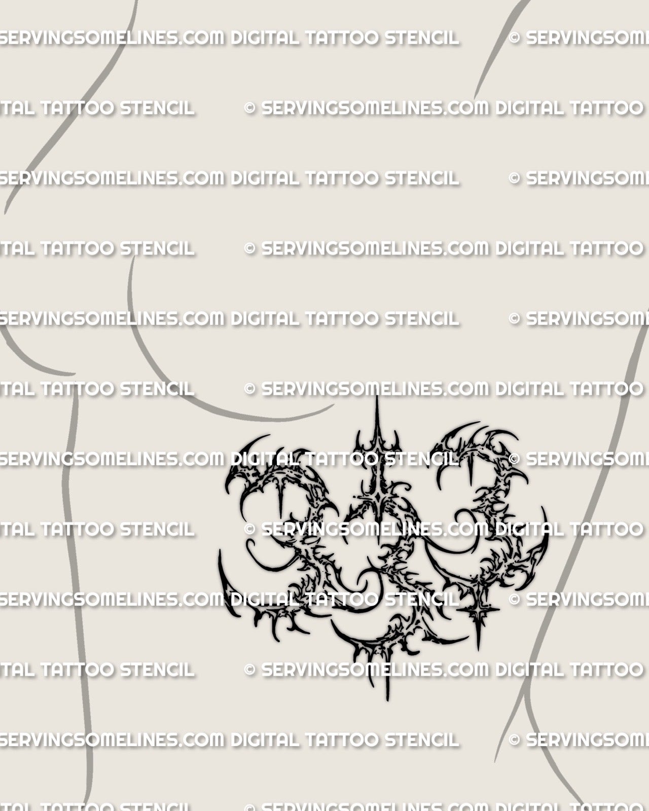 333 tattoo stencil shown on womens ribs placement preview, cyber sigil number tattoo design download