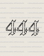 444 outline stencil with sharp angel number font style, clean open shape, and simple tattoo-ready linework.