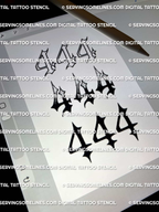 444 tattoo stencil set shown on iPad preview with multiple angel number styles for choosing outline, shaded, or bold design.