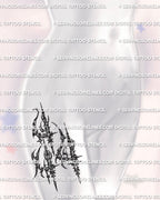 Feminine hip placement preview, 444 angel number tattoo stencil in cybersigilism style, clean printable stencil files.