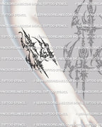 444 tattoo stencil forearm placement preview, cyber sigil linework angel number 444 design, printable stencil files.