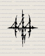 444 tattoo stencil design, bold black angel number emblem with sharp spikes, digital download PNG PDF