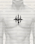 444 tattoo stencil displayed on center chest placement, bold black angel number emblem, small tattoo idea