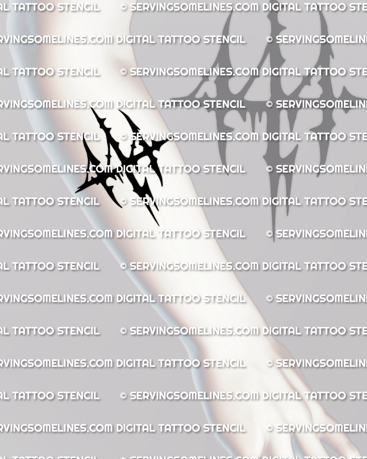 444 tattoo stencil shown on forearm placement, bold black angel number style, clean printable stencil files