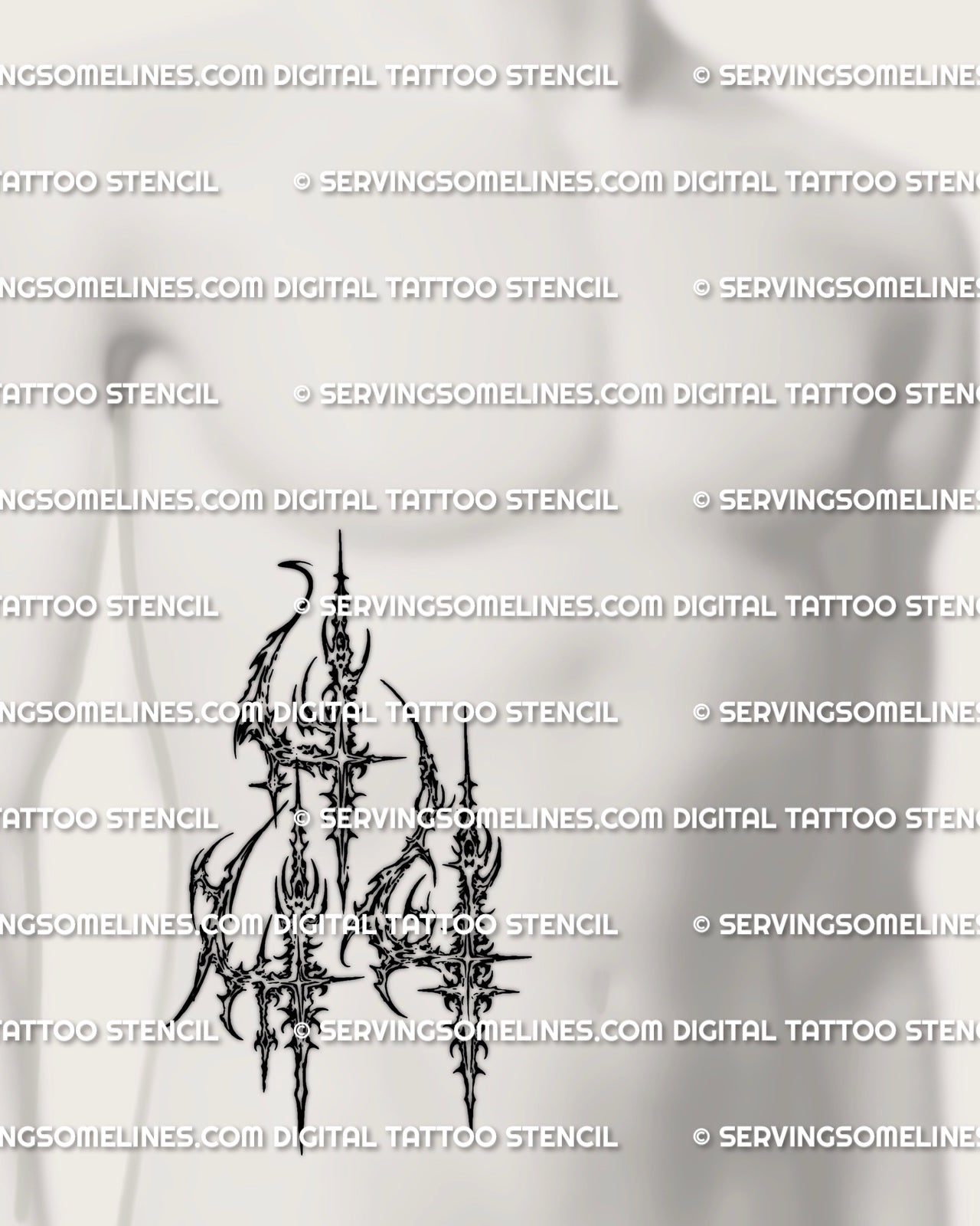 Men’s side stomach placement preview, 444 tattoo stencil download, cyber sigil number tattoo design for transfer.