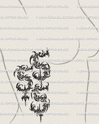 Angel number 555 tattoo stencil shown on womens ribs placement preview, cybersigilism 555 design files
