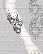 666 tattoo stencil in cybersigilism style shown on forearm placement, clean stacked number design, PNG JPG PDF