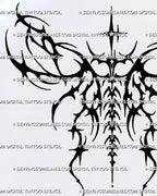 Symmetrical abstract wings tattoo stencil with four-point stars, sweeping blackwork curves, sharp tips and a tapering vertebra-like center.