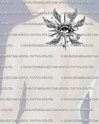 Angel eye with wings tattoo shown on mens upper back behind the neck, with winged eye detail and celestial stars. 