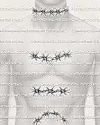 Barb wire stencil designs set shown on men’s neck, chest, and sternum placement examples