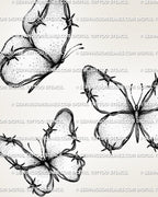 Barbed wire butterfly stencil set close view showing wrapped knots, tiny barbs, and fine line inspired detail