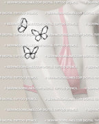 Barbed wire butterfly tattoo set shown as a 3 design composition on upper arm with light wire wraps and dot shading