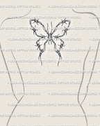 Barbed wire butterfly tattoo shown on upper back placement with wide wing spread and readable wire detail
