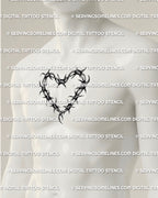 Barbed wire heart tattoo design shown on men’s center chest placement