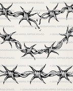 Close view of barbed wire tattoo stencil sheet with broken, curved, and straight wire details