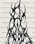 Close view of blackwork style hand tattoo stencil showing neotribal detail, knuckle spacing, and sharp linework