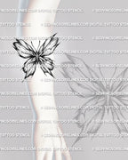 Broken butterfly tattoo stencil shown on forearm placement with cracked wings and sharp glass-like edges