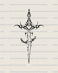chain breaker sword tattoo stencil with broken chain and heart hilt, symbolic sword tattoo design for strength and freedom 