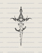 chain breaker sword tattoo stencil with broken chain and heart hilt, symbolic sword tattoo design for strength and freedom 