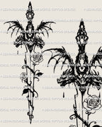 closeup of rose dagger tattoo showing thorned witchcore blade details and clean linework for precise high resolution stencil use