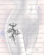 Cloud tattoo stencil shown on women’s hip placement, with shaded storm clouds and central lightning detail.
