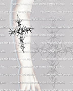 Cross with barbed wire tattoo shown on forearm placement with twisted strands, pointed spikes, and clear vertical shape