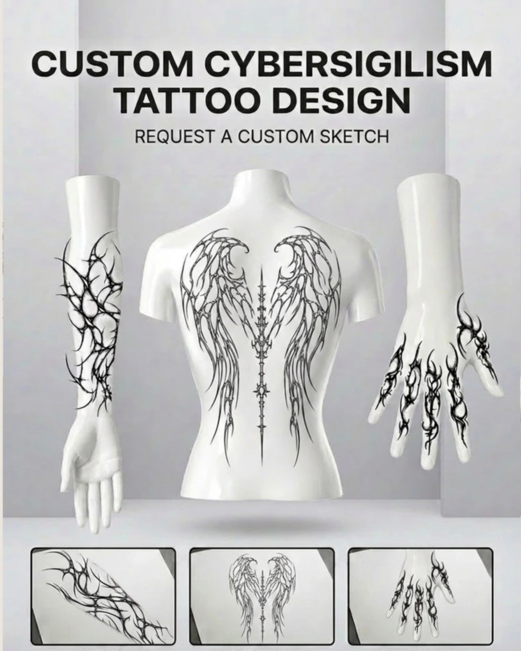 Custom cyber tribal tattoo design service for sharp ornamental stencil files made around your idea and placement.