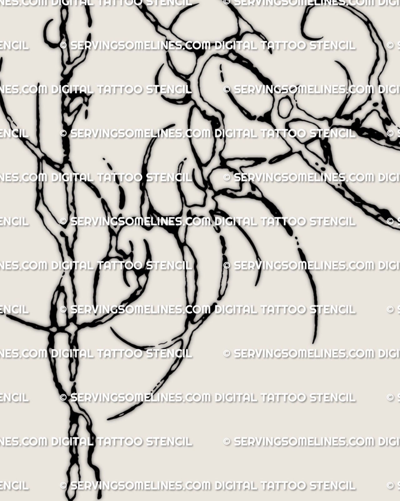 closeup view of cyber biomech spine tattoo showing sharp linework, abstract engineered curves, and modern masculine tribal structure
