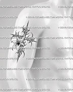 Cyber lily cross tattoo stencil displayed on men’s upper arm placement with sharp sigil frame and floral cross detail