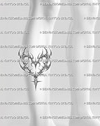 Cyber sigil heart tattoo stencil shown on calf placement with open heart frame, hooked edges, and sharp bottom point.