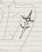 cyber-tribal dagger tattoo stencil with chain breaker blade, feminine sword design symbolizing power and protection