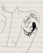Cyber koi fish tattoo wrapping from shoulder to upper arm on a female build; spiky sigil lines follow the deltoid for sleek movement and modern edge.