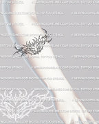 forearm tattoo mockup featuring small cybersigil heart with light ornamental curves, modern minimal lineart symbol for arm placement