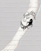 Cybersigil koi tattoo design sized for the forearm; elongated flow tracks the arm’s axis, pairing gothic sharpness with clean, readable geometry.