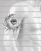Cybersigilism moon eye tattoo stencil displayed on men’s upper arm, with crescent shape, detailed eye, and dark celestial linework