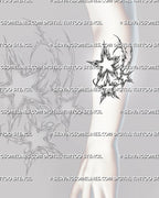 Cybersigilism stars tattoo stencil shown on forearm placement, with three star cluster and thin cyber flow linework