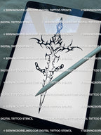 digital sword tattoo stencil file showing neotribal chain breaker design for strength and self-respect, instant download 
