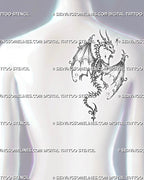 Feminine dragon skeleton tattoo shown on the side upper back with wide skeletal wings, exposed ribs, curled wing tips, stars, and flowing tail detail