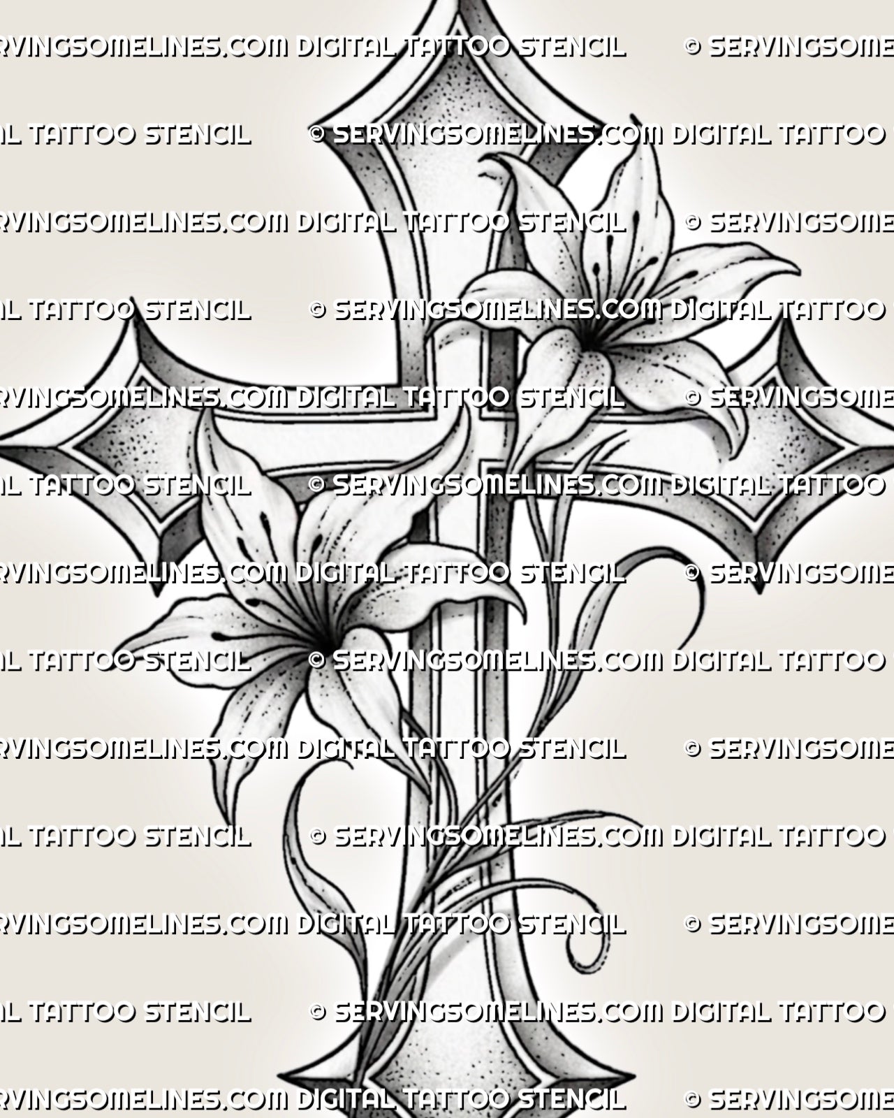 lily flower tattoo outline Lily Cross Tattoo Stencil