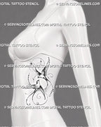 Flying swallows tattoo shown on a woman’s ribs with two detailed birds, spread wings, long forked tails, star accents, and flowing ornamental linework