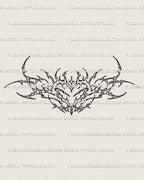 full stencil display of small ornamental cybersigil heart tattoo design, clean minimal linework for lower back or waist tattoo placement
