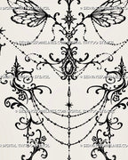 Close-up of gothic fairy wings and filigree back tattoo details showing pointed wing shapes, mirrored scrollwork, fine dotwork, and decorative curves